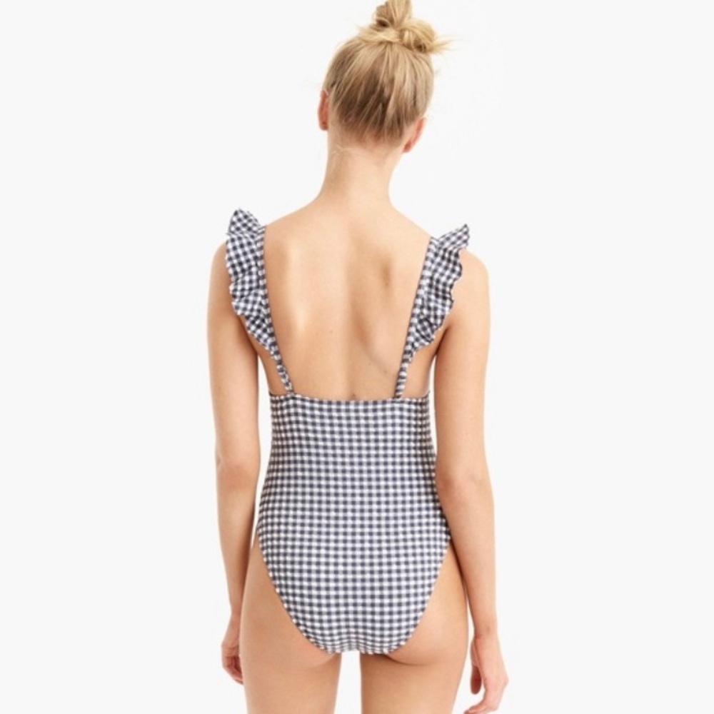 J. Crew Ruffle plunging V-neck swimsuit in Seersucker gingham Size 8 - Picture 7 of 9
